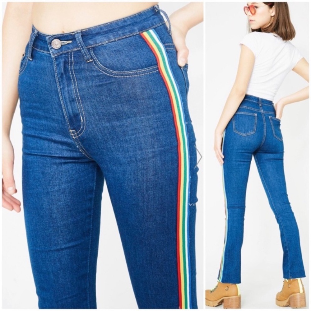 Momokrom 70s style rainbow stripe jeans